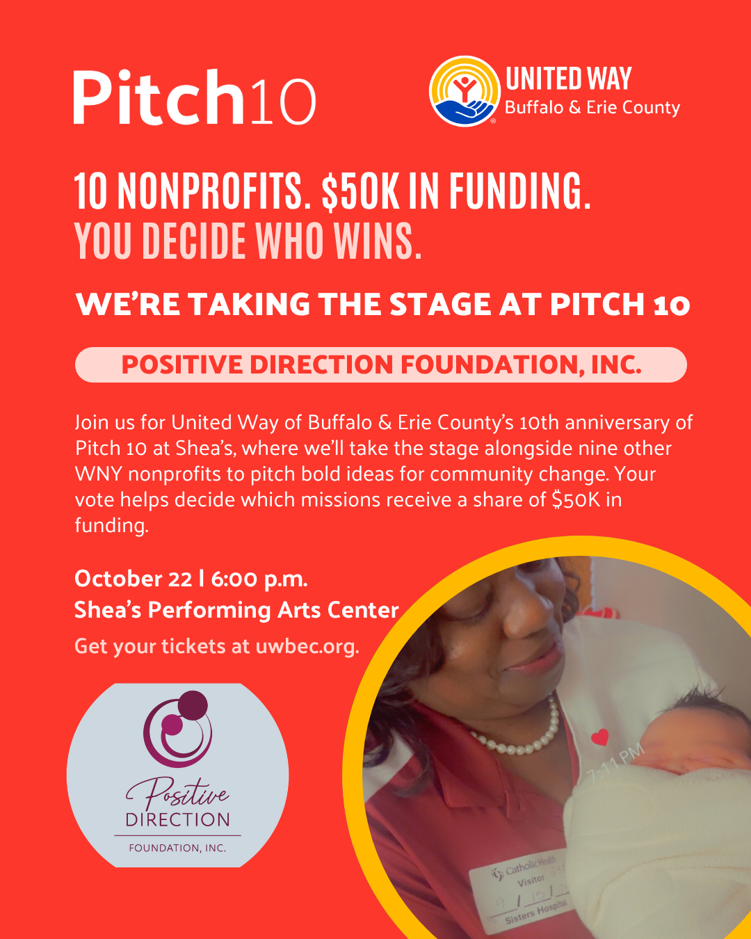 Positive Direction Foundation's Pitch 10 event flyer