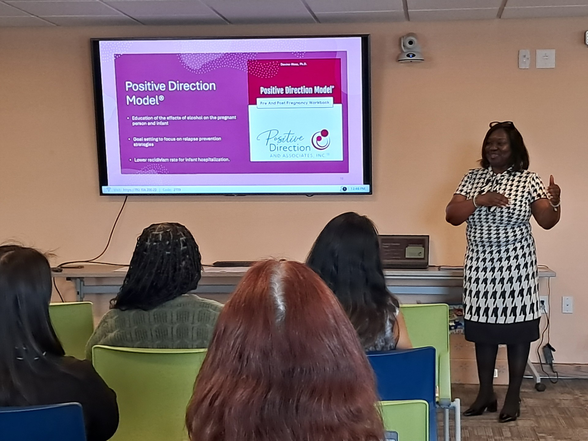 Dr. Davina Moss presenting The Positive Direction Model® at the FASD Science Café